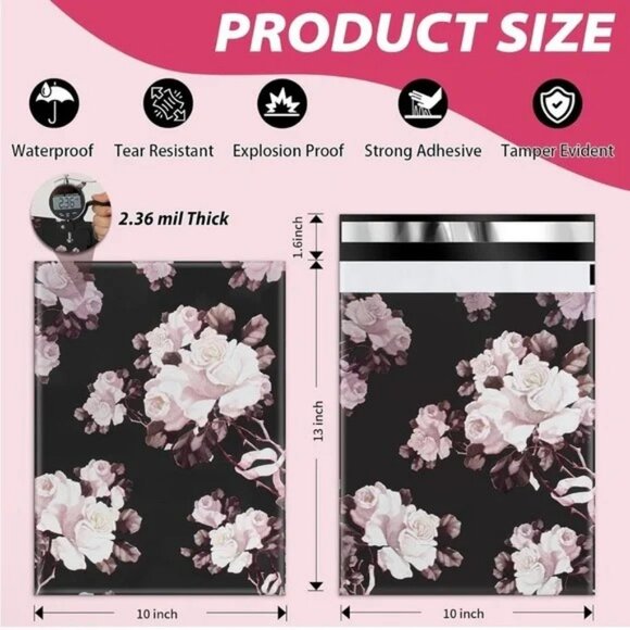 Black Floral 10 X13 Poly Mailers 20 Count New - Picture 5 of 10